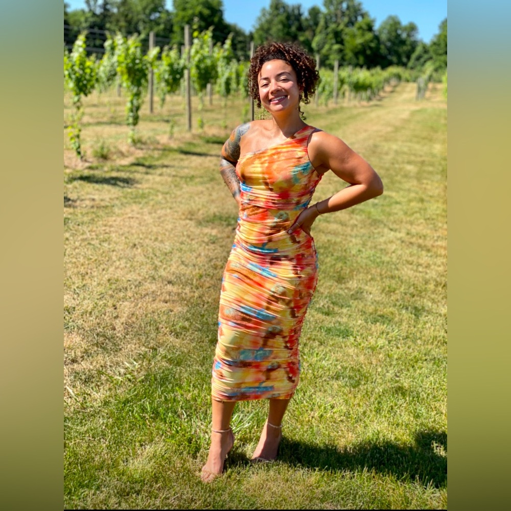 Fashion Nova - Bianka Tie Dye Midi Dress - Orange/combo - Small